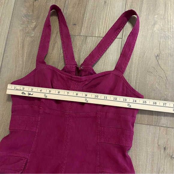 Anthropologie Square Neck Linen Blend Mini Cargo Stretch Dress 6 Burgundy Boho - Picture 11 of 13